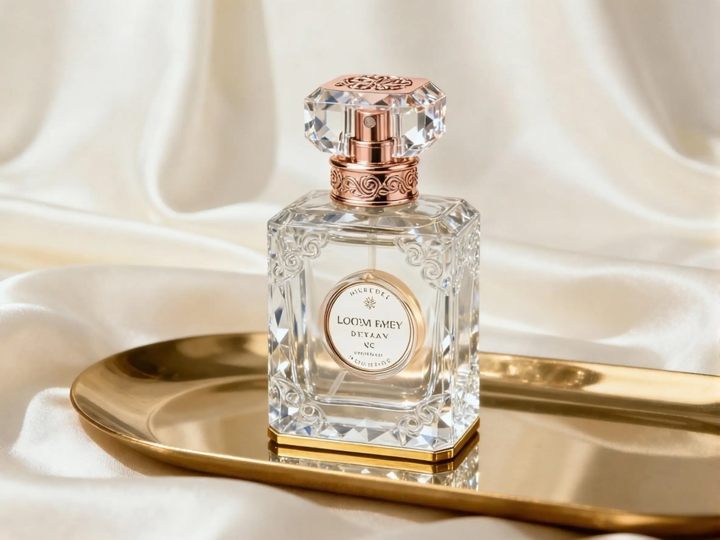 Botella de perfume con el nombre de la marca