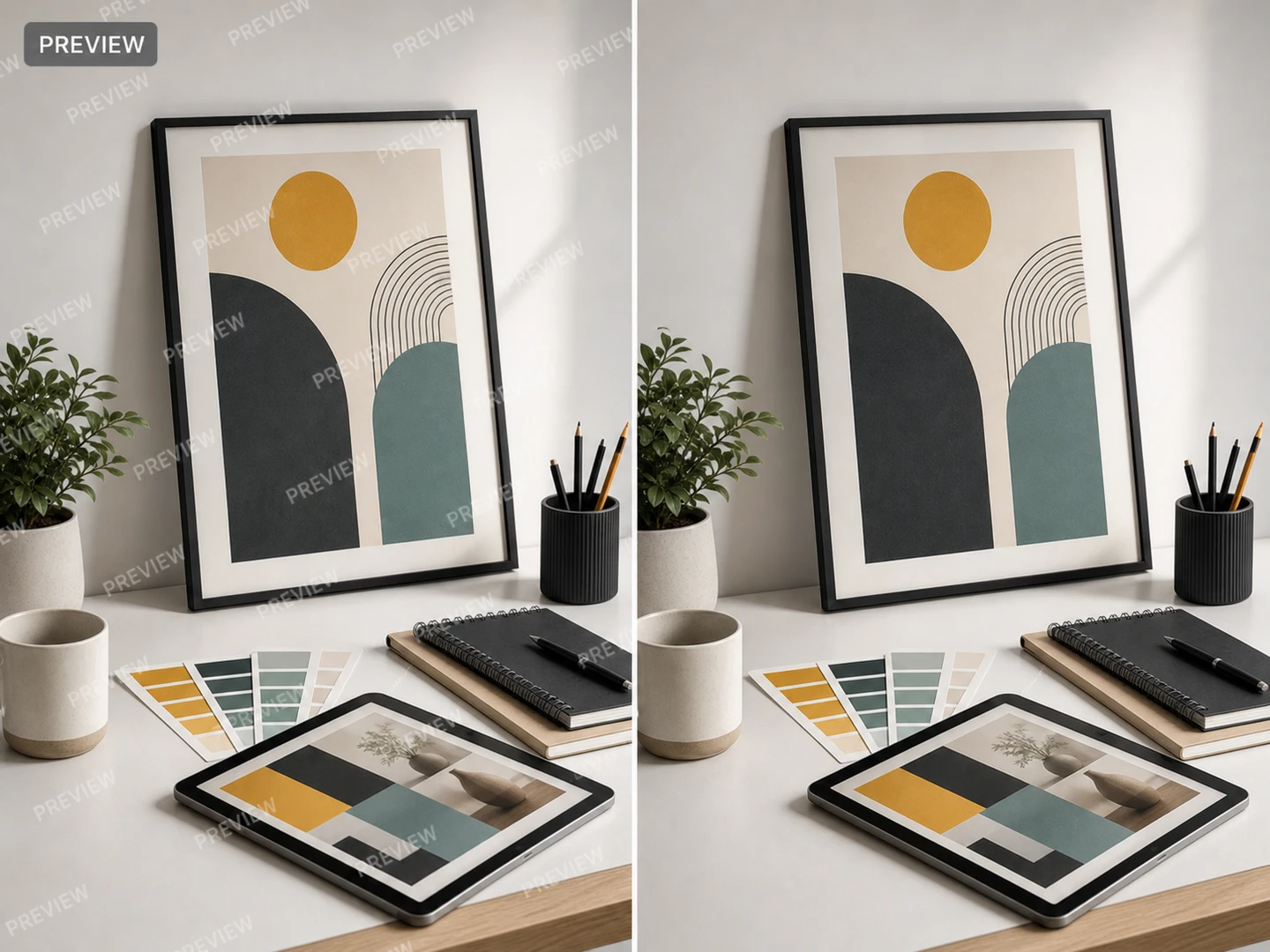 Design mockup with a transparent overlay before cleanup