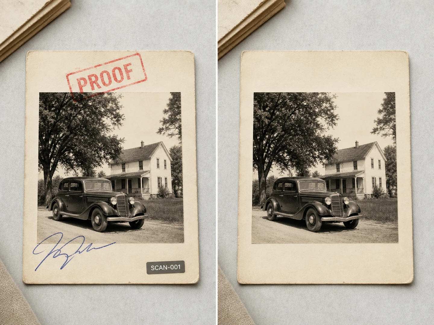 Signature and stamp marks on a scanned image