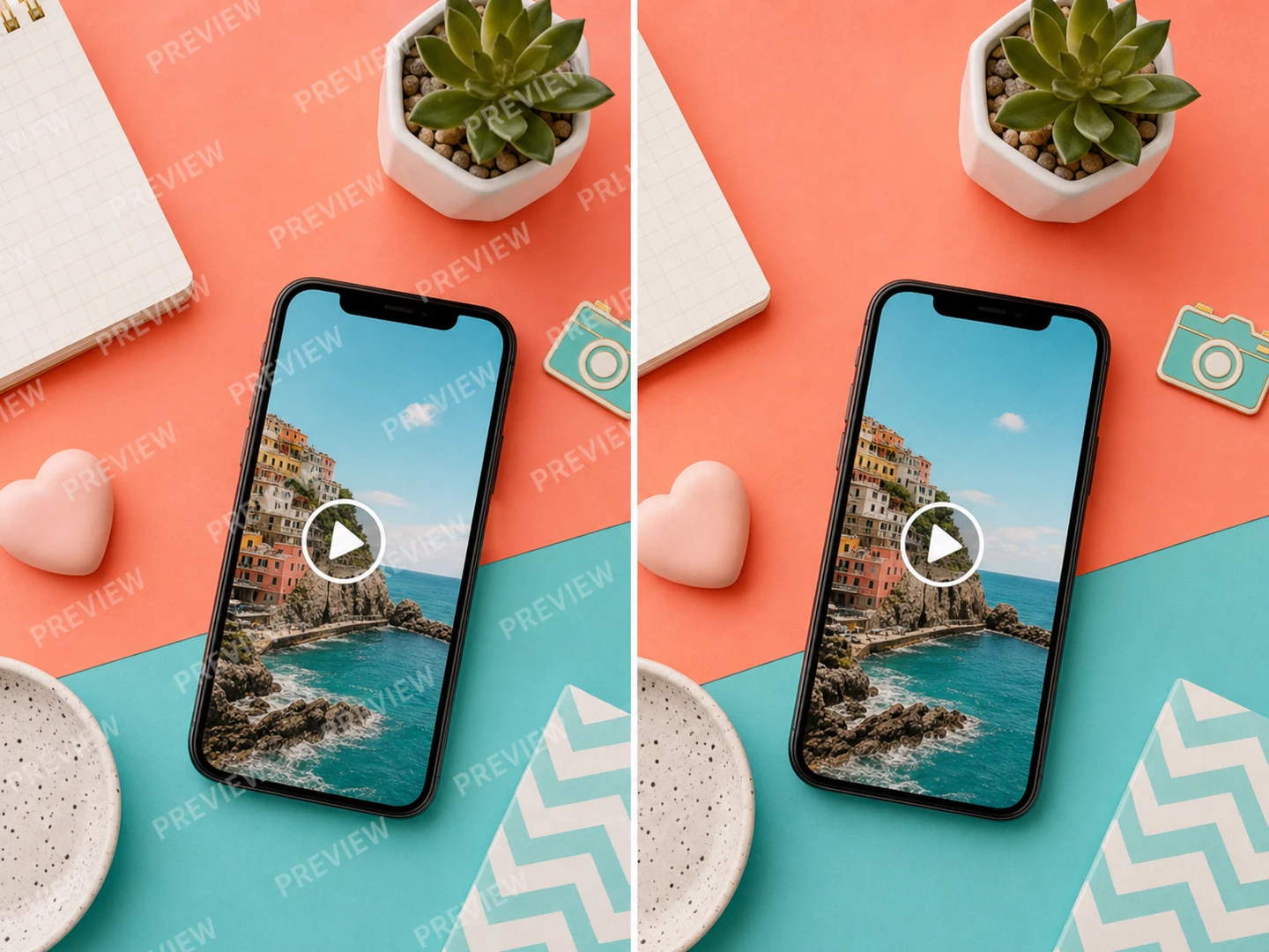 Social media creator assets with a removable overlay