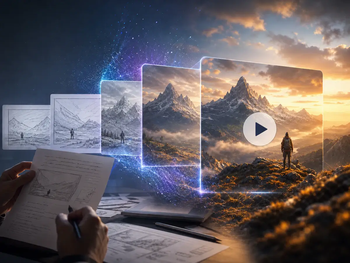 Text to video AI prompt transformed into a cinematic video scene