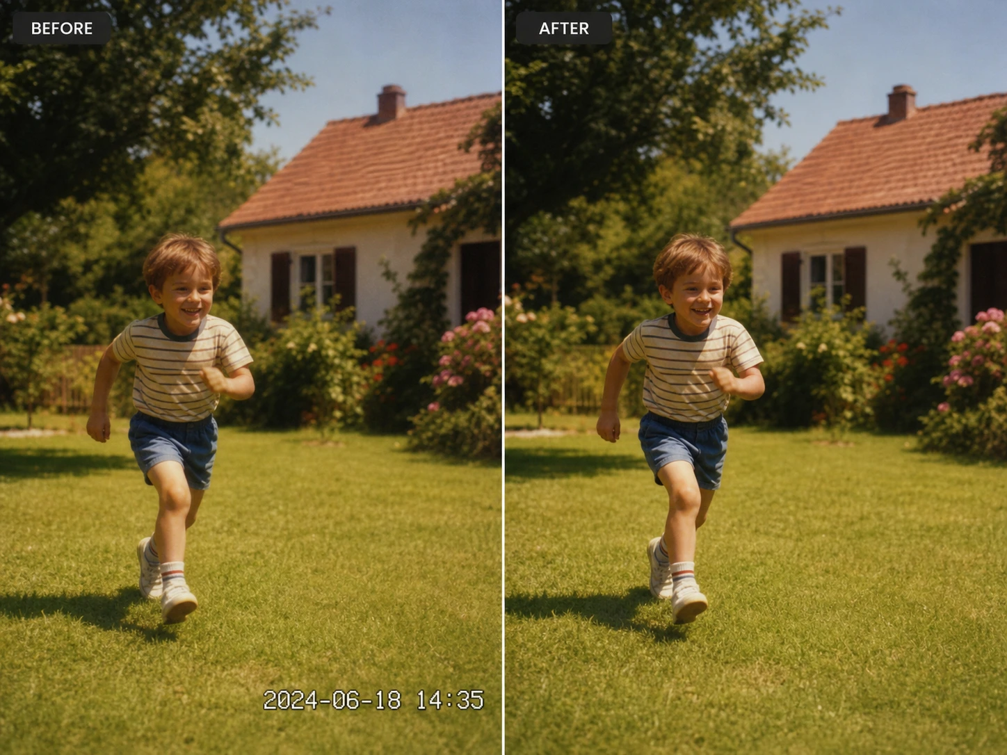 Before and after removing a timestamp from archived footage
